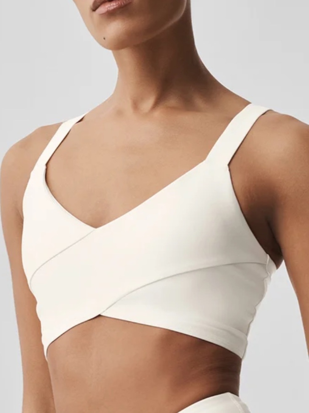 ALO Yoga Airlift Wrap Bra Ivory White V-Neck Cross Front Sports Bra XS